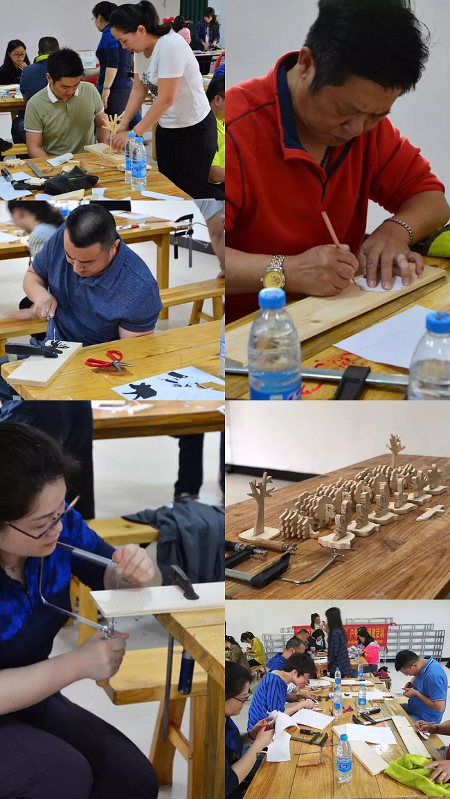 　測試不是目的，在香草拓展基地的冠軍營地，培訓(xùn)機構(gòu)還特別請來了黃大仙為大家解讀迷津，讓參訓(xùn)的管理人員重新認(rèn)識心底的自己，同時理解溝通中可能出現(xiàn)的障礙，與此同時，還借助測試引導(dǎo)管理人員轉(zhuǎn)換角度、換位思考，借此提高溝通的效能。不僅如此，黃大仙還在介紹過程中為參訓(xùn)人員提供了一些提升管理的溝通小秘籍。     經(jīng)歷匠人精神     　　沒有真正的經(jīng)歷，又談何真正的理解與認(rèn)識。管理人員來自不同的部門、不同的領(lǐng)域，為了加深理解與認(rèn)識，培訓(xùn)進入了第二個環(huán)節(jié)——體驗?zāi)舅嚬ぷ鞣?。每人一個F夾、一把手持鋸，一到兩塊木板、幾幅看似有些朦朧的造型圖、鉛筆、剪刀、砂紙，還有作品任務(wù)書，工作坊正式啟動。